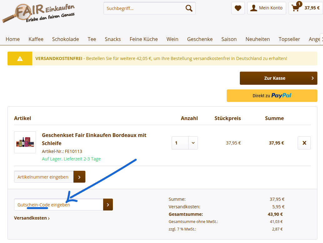 Fair Einkauf Gutschein einlösen
