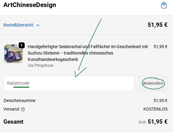 Rabattcode bei ArtChineseDesign einlösen