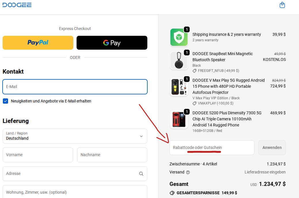 Doogee Rabattcode einlösen