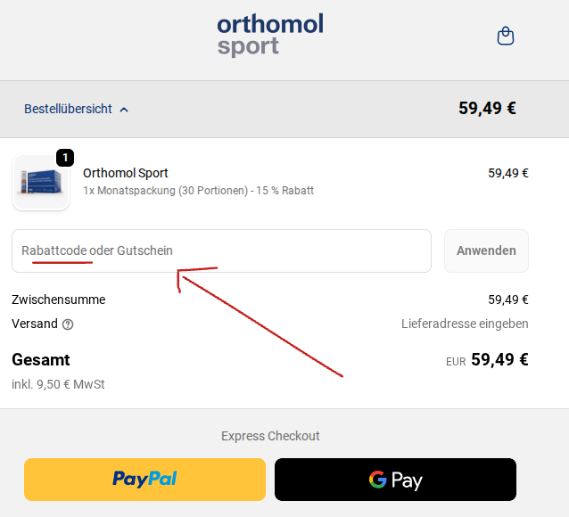 orthomol sport Rabattcode einlösen