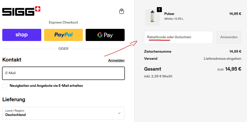 Sigg Rabattcode einlösen