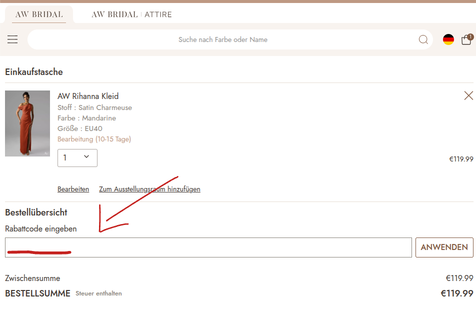 Rabattcode bei aw bridal einlösen