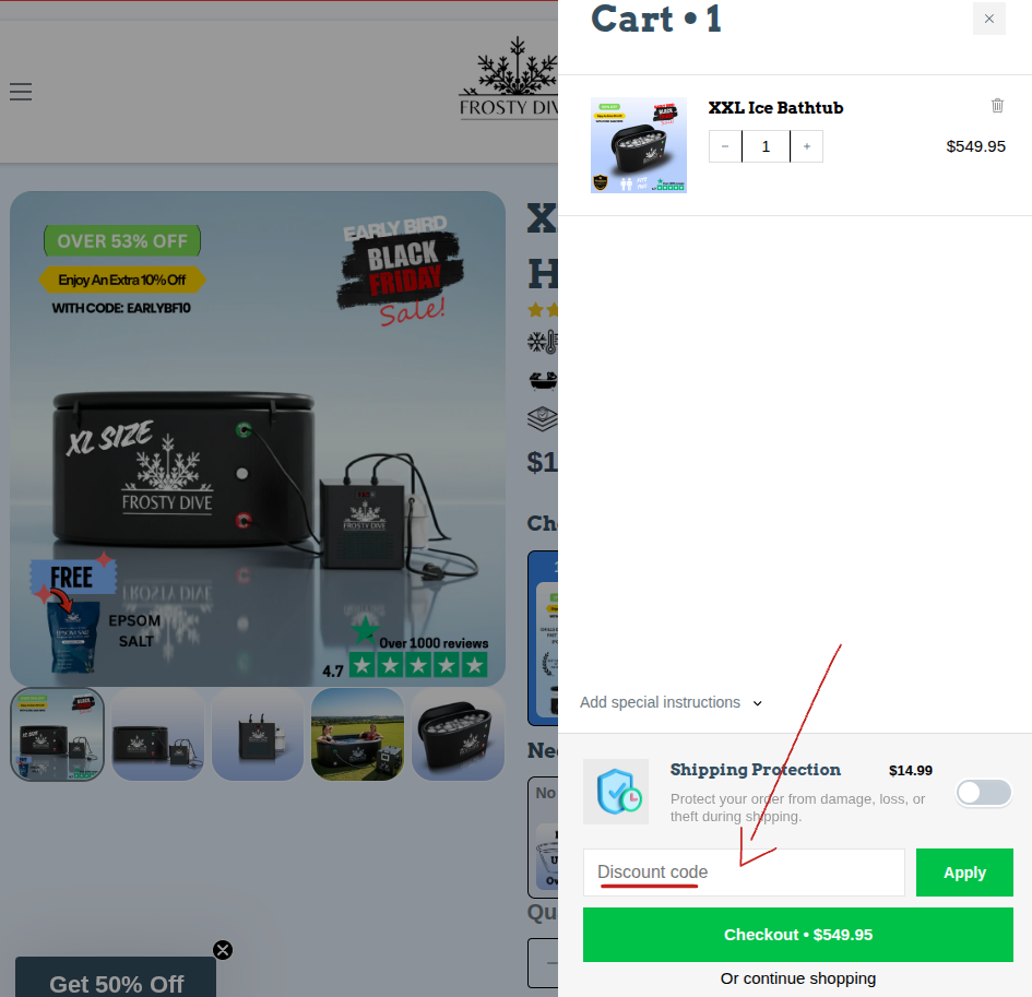 Rabattcode bei Frosty dive einlösen