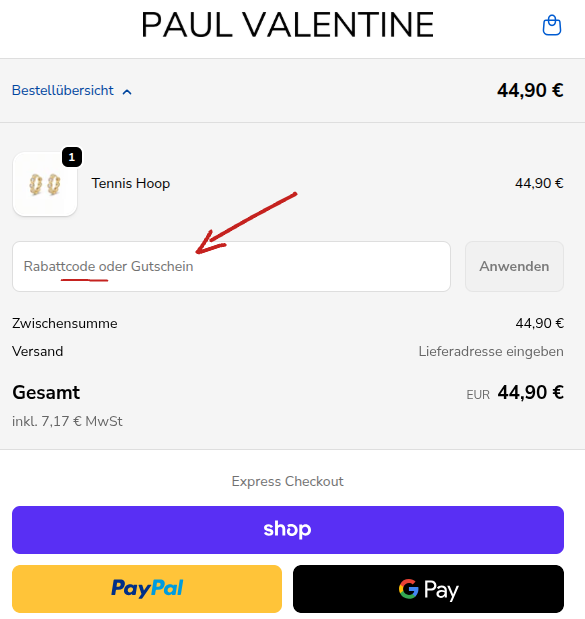 Paul Valentine Gutscheine einlösen