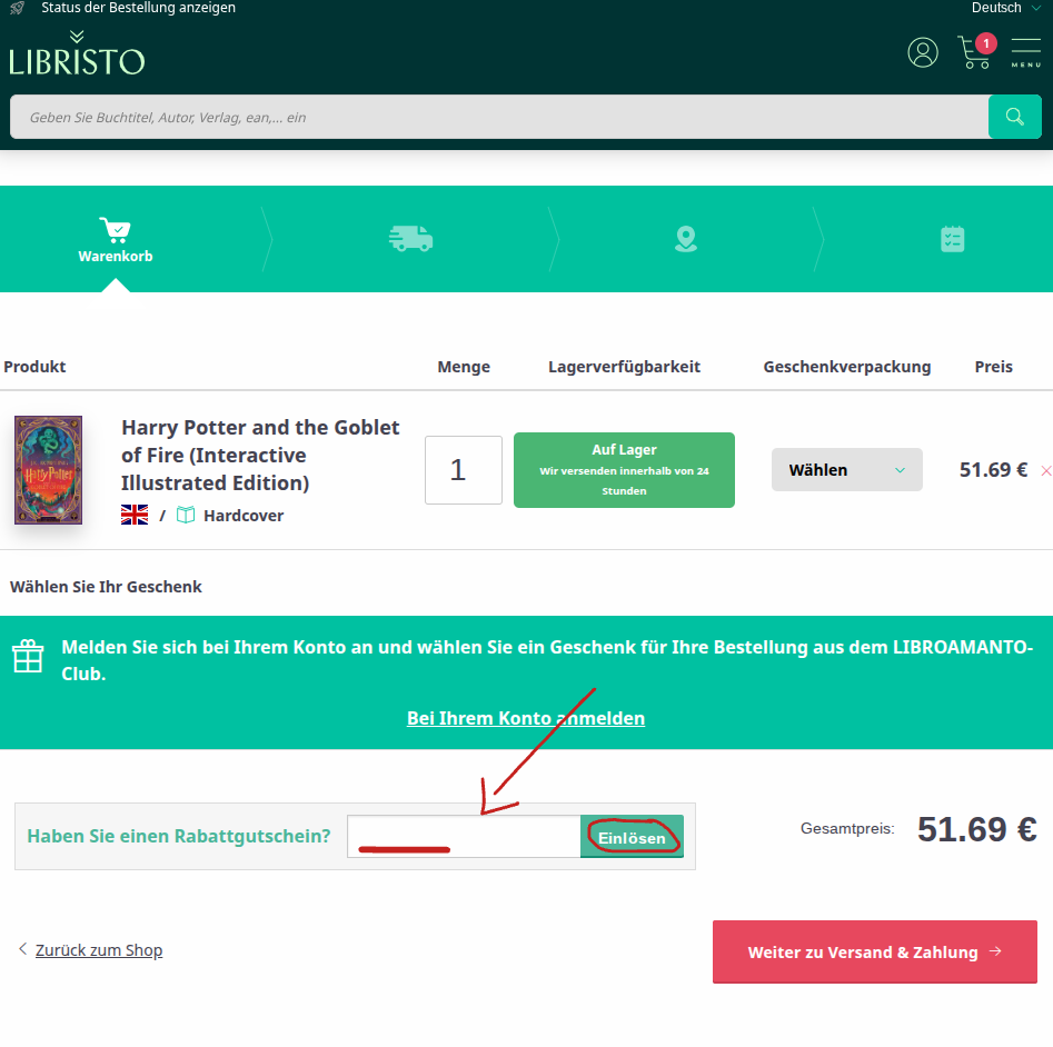 Rabattcode bei Libristo einlösen
