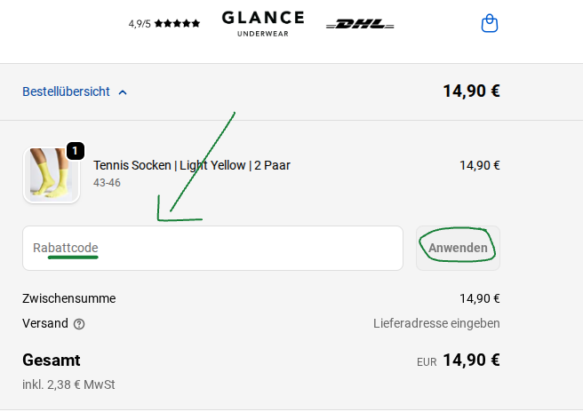 Rabattcode bei glance einlösen