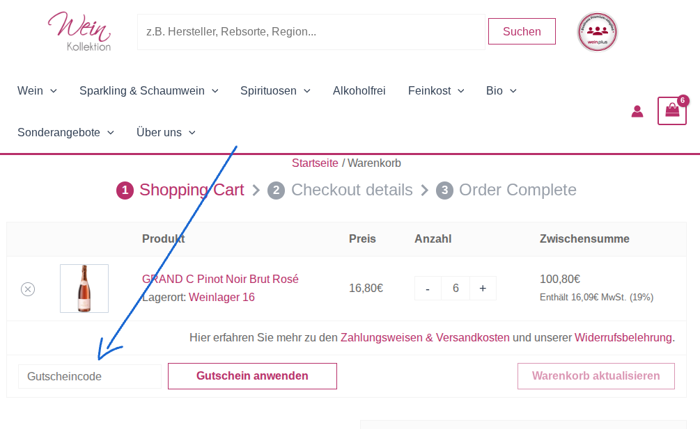 Gutschein bei Weinkollektion einlösen