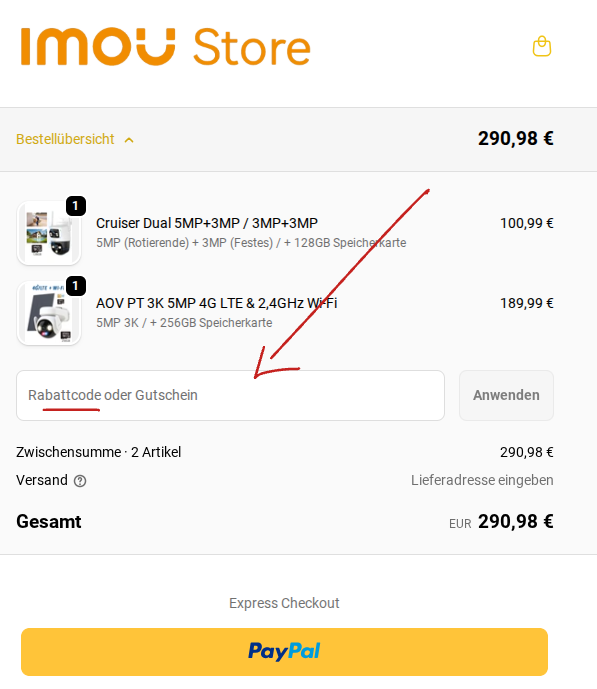 Imou Store Rabattcode einlösen