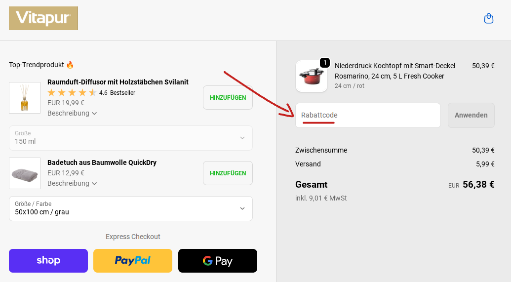 Rabattcode einlösen