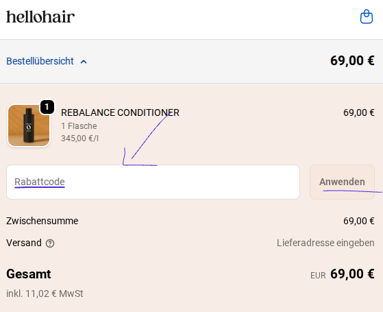 Rabattcode bei hellohair einlösen