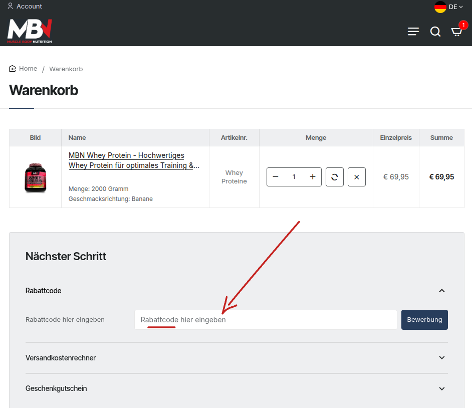 mbnfit Rabattcode einlösen
