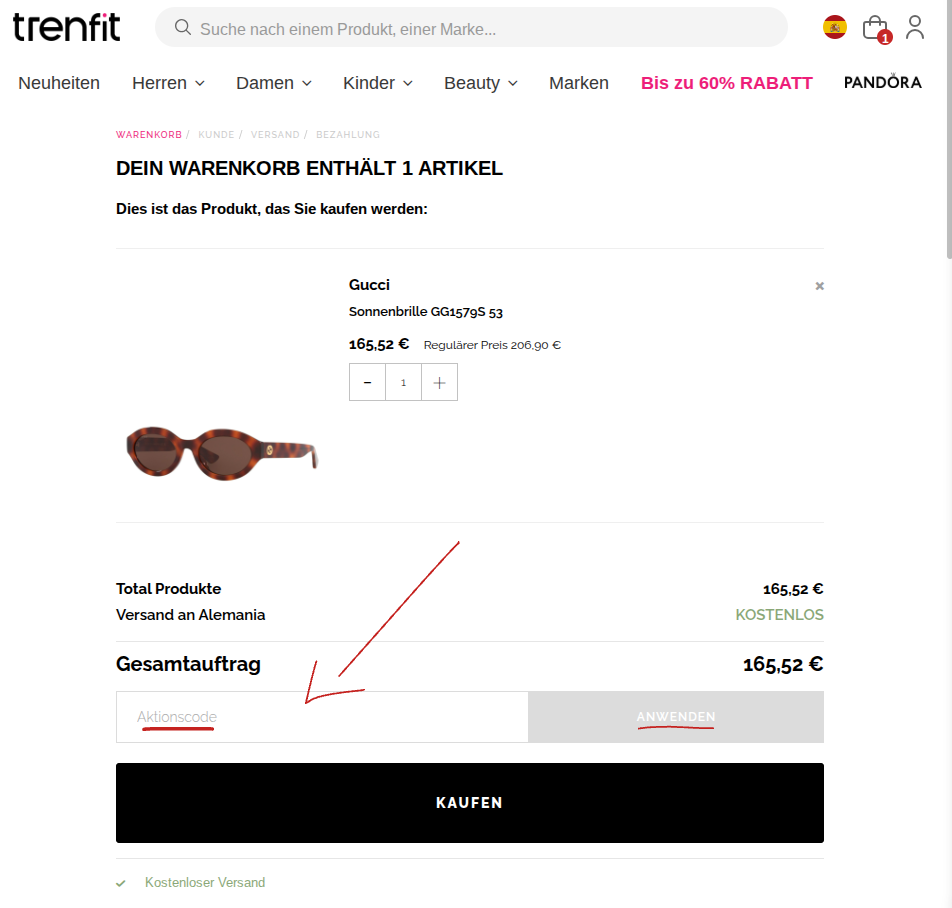 Rabattcode bei trenfit einlösen