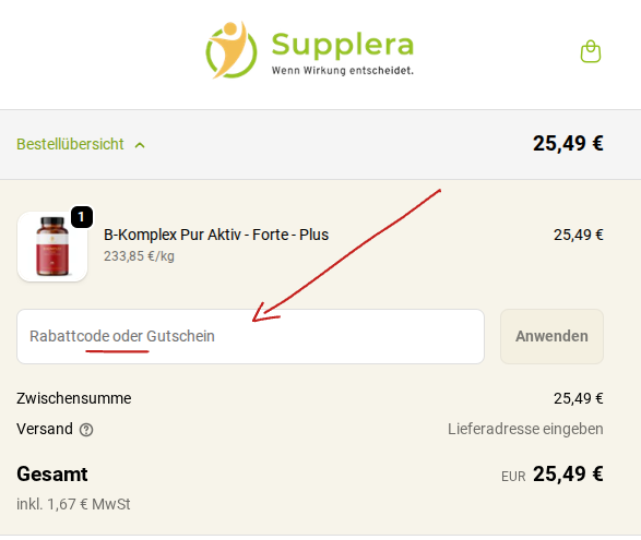 Rabattcode eingeben