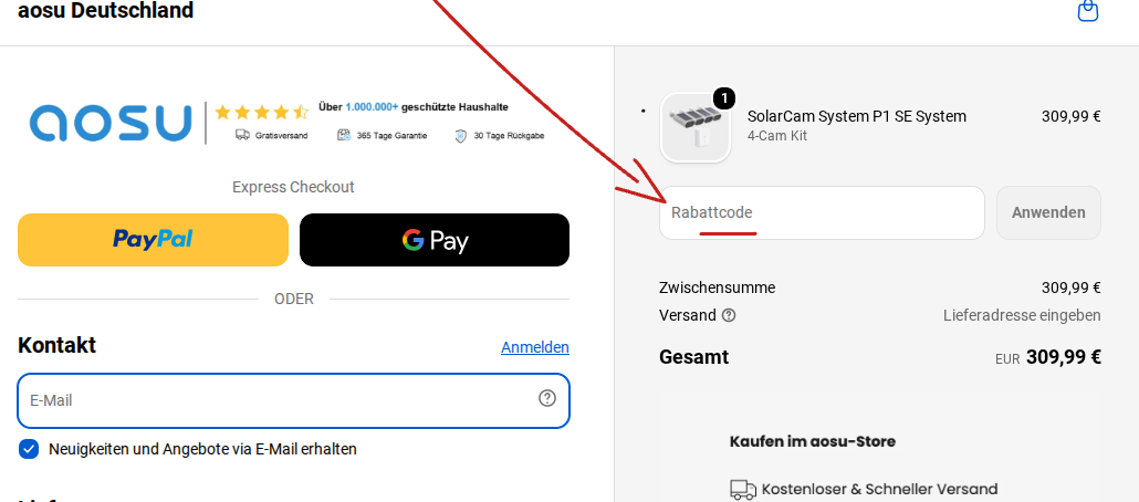 aosu Rabattcode einlösen