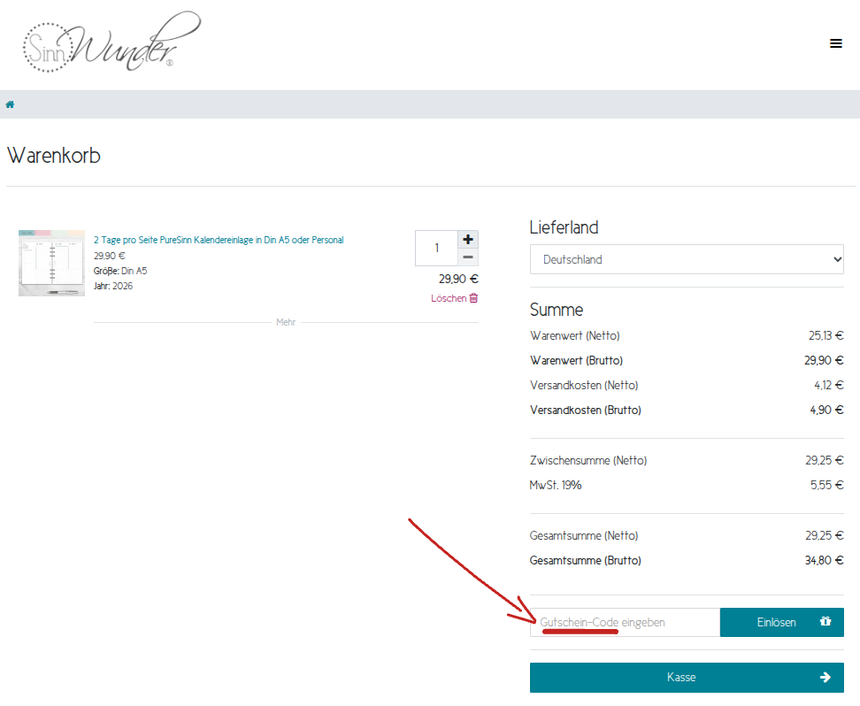 SinnWunder Gutschein einlösen
