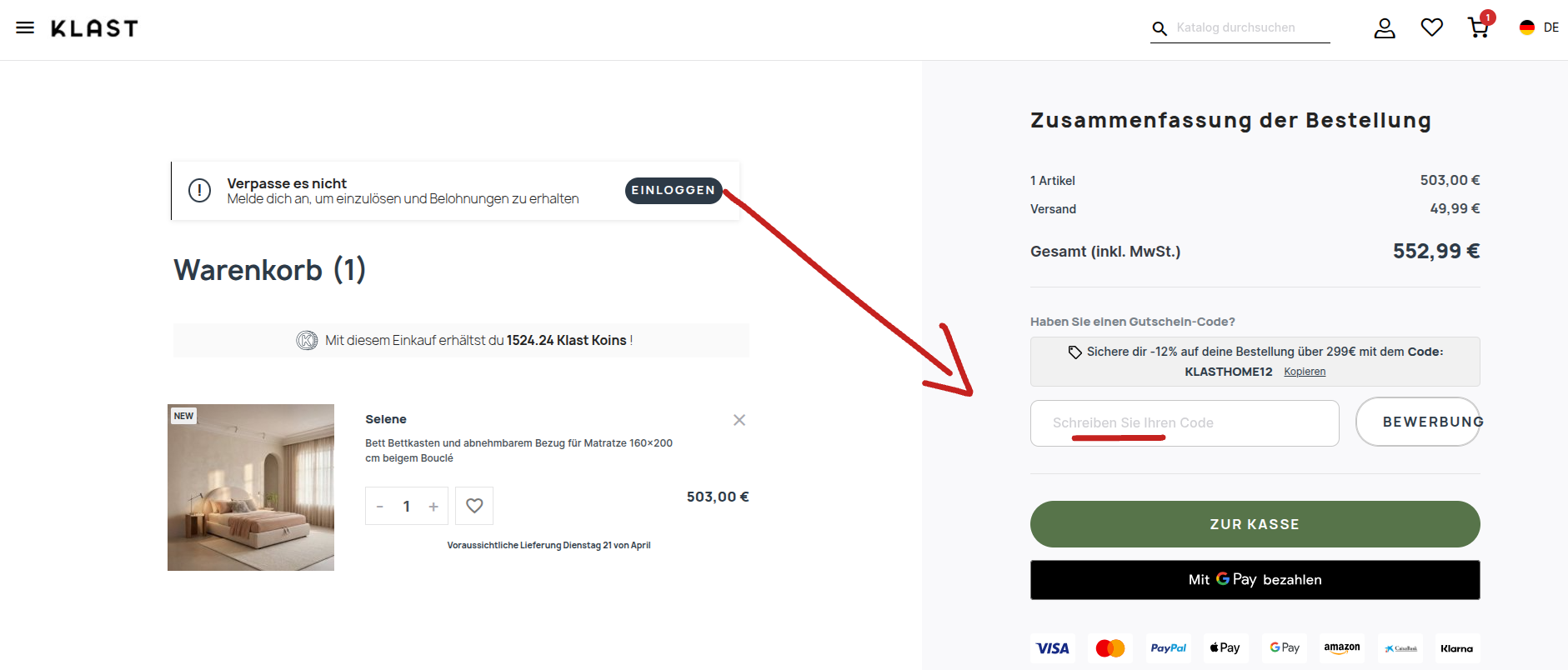 Klast Gutscheine einlösen
