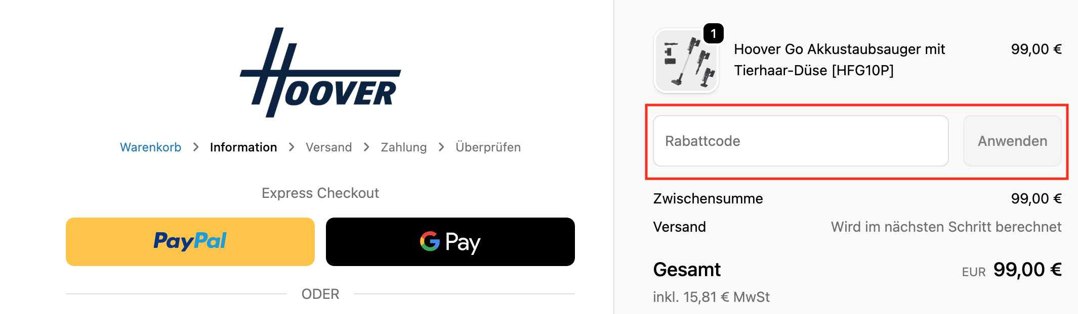 Rabattcode einlösen