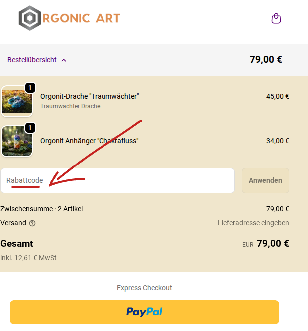 Orgonic Art Rabattcode einlösen