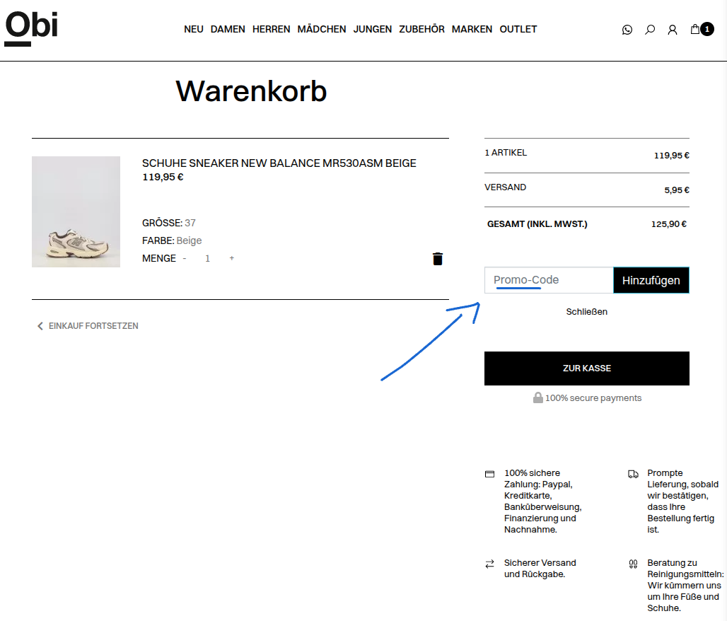 Rabattcode bei Obi Shoes einlösen