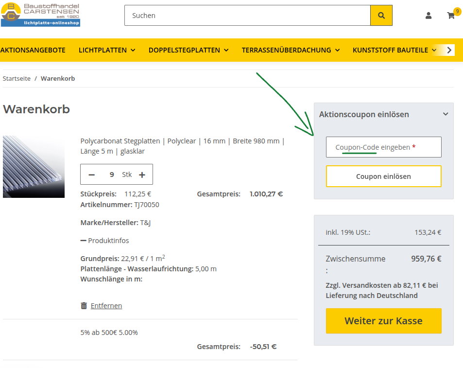 Rabattcode bei Lichtplatte Onlineshop einlösen