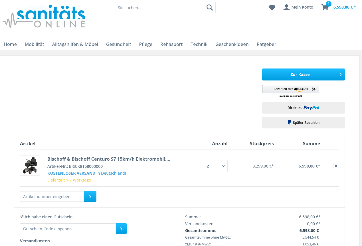 Sanitäts Online Rabattcode einlösen