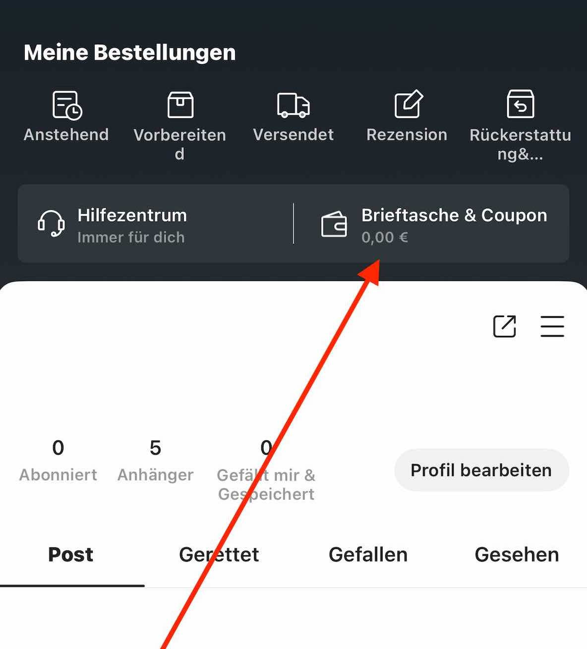 Brieftasche & Coupons öffnen