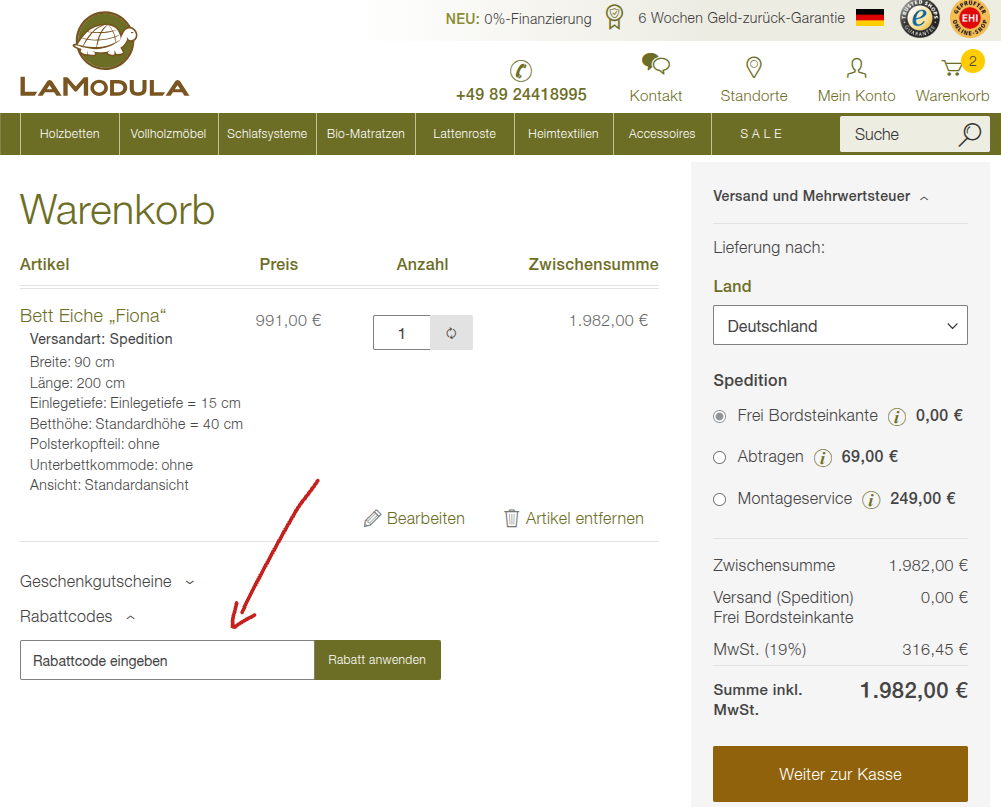lamodula Rabattcode einlösen