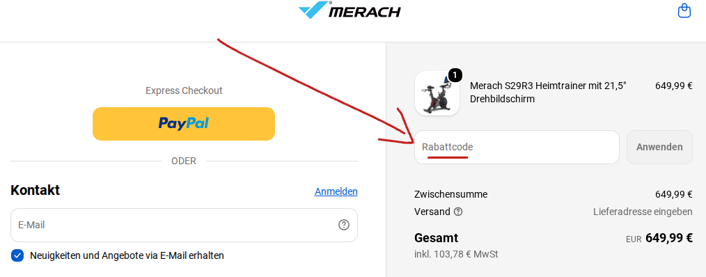 Rabattcode einlösen