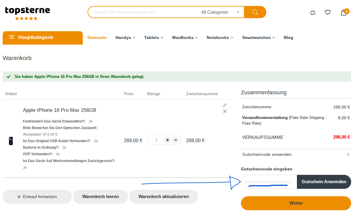 Rabattcode bei topsterne