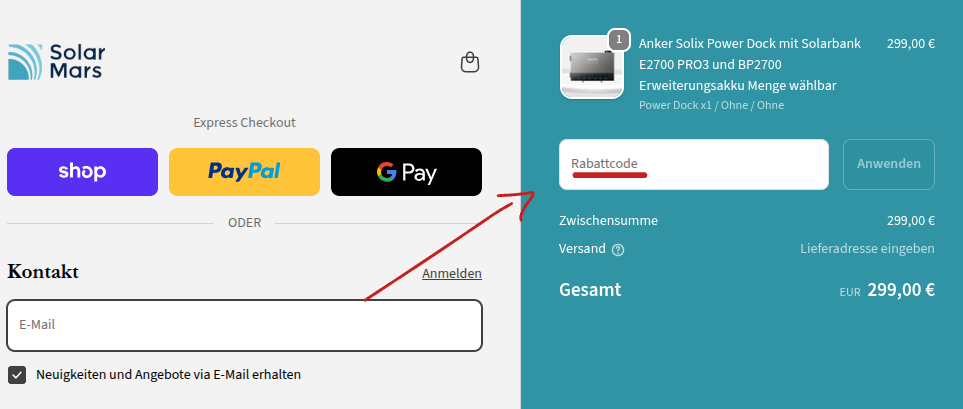 Solars Mars Rabattcode einlösen