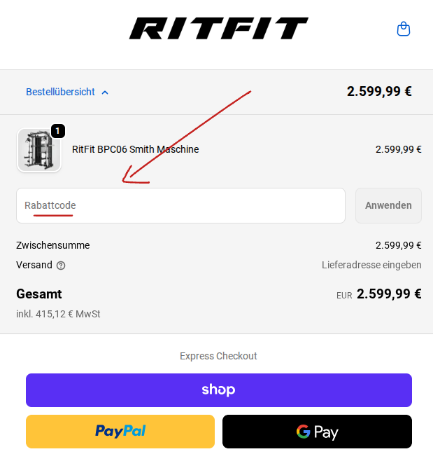 Ritfit Rabattcode einlösen 