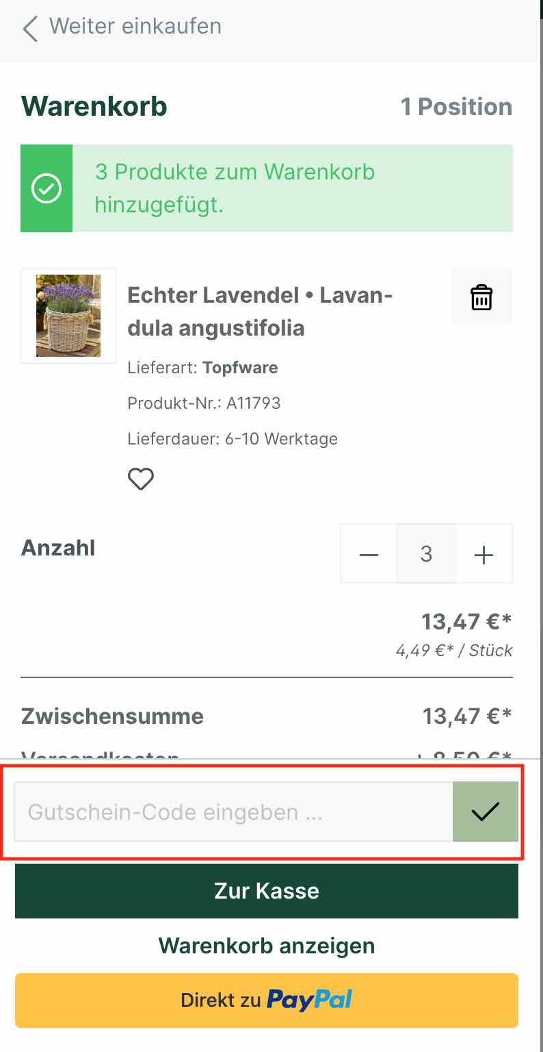 Gutscheincode einlösen