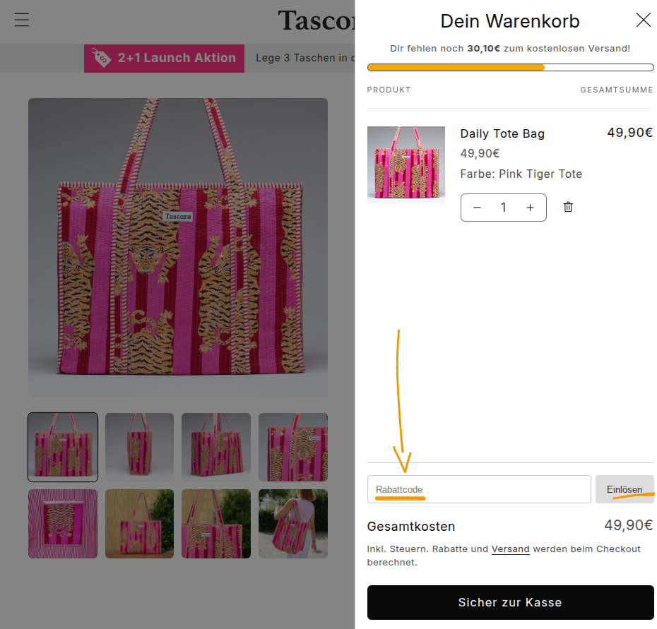Tascora Rabattcode einlösen