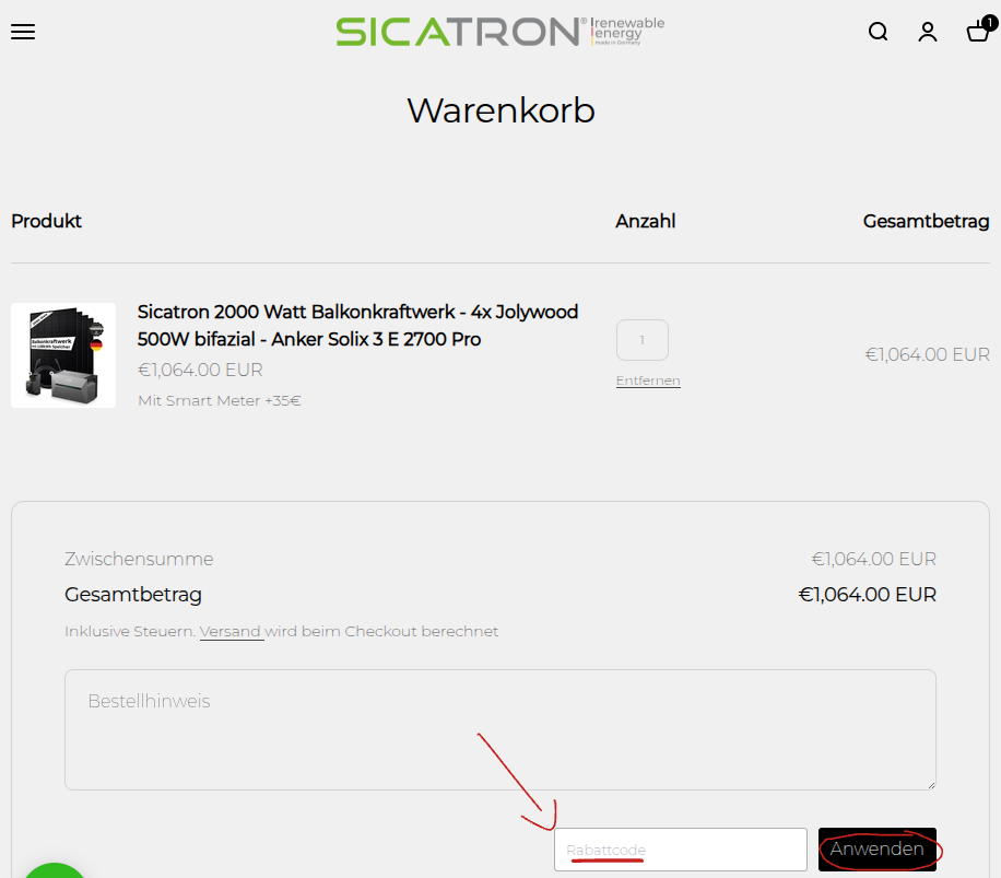 Sicatron Rabattcode einlösen