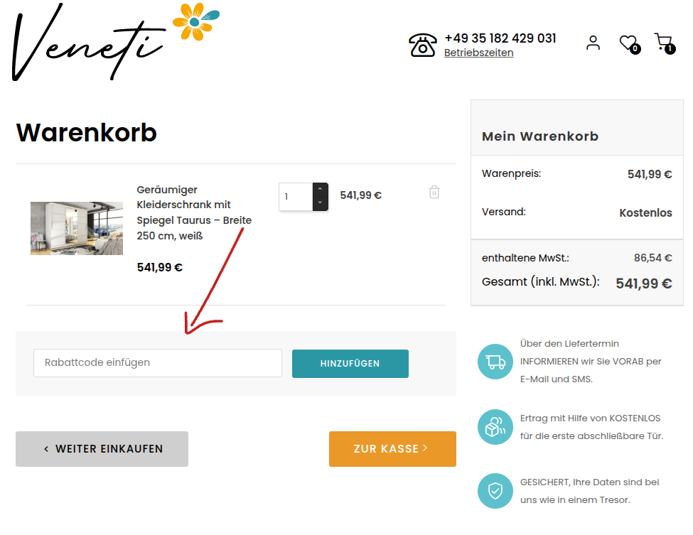 Veneti Rabattcode einfügen