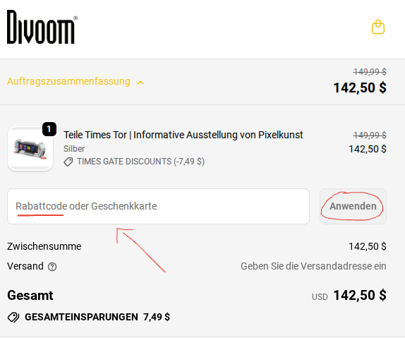 Rabattcode bei Divoom einlösen