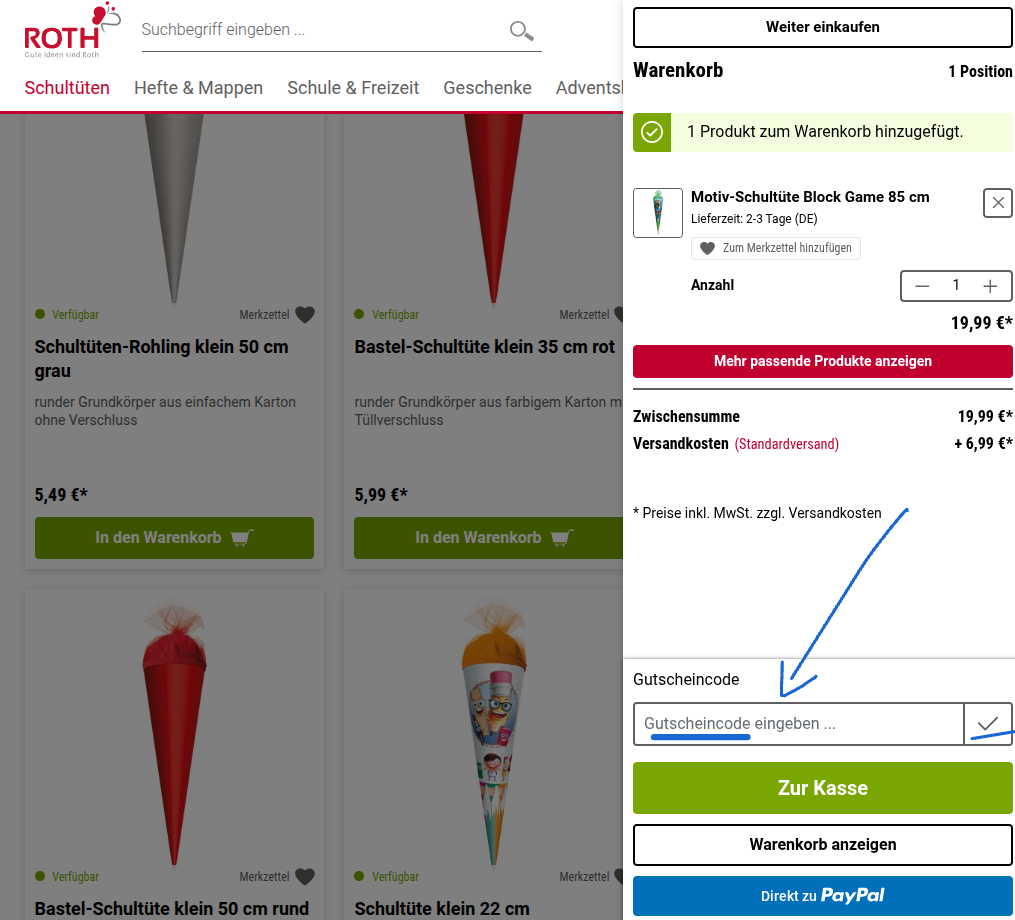 Gutschein bei Roth einlösen
