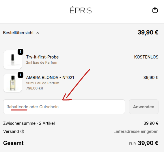 Epris Rabattcode einlösen