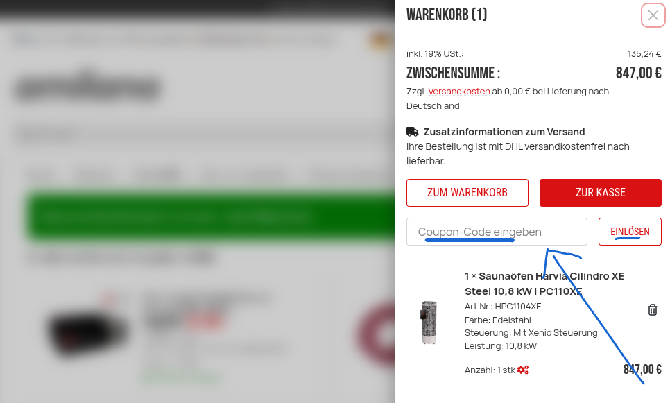 Rabattcode bei amilano einlösen.