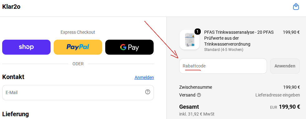 Rabattcode einlösen