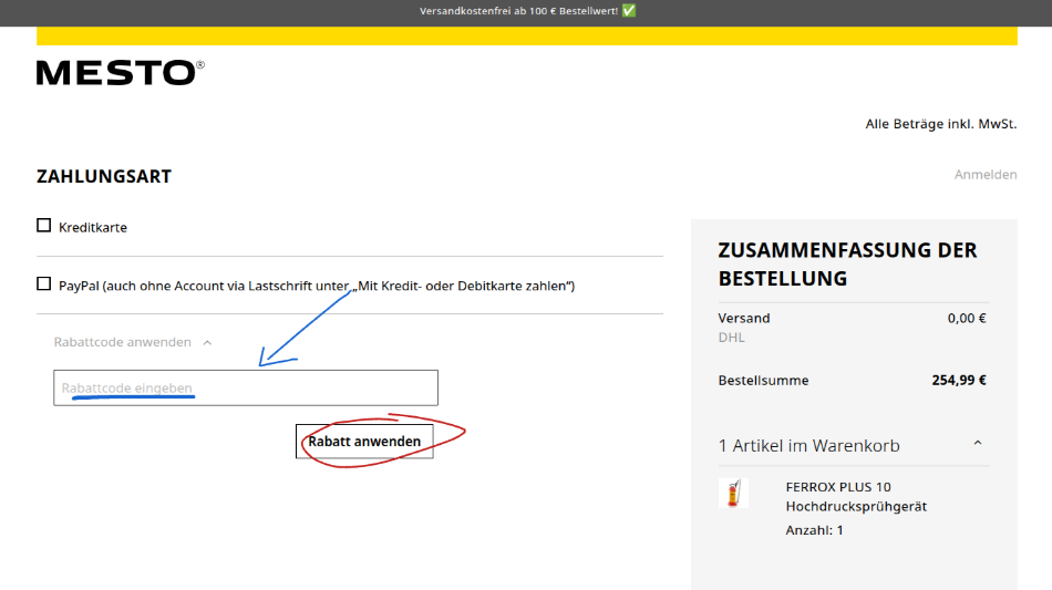 Mesto Rabattcode einlösen