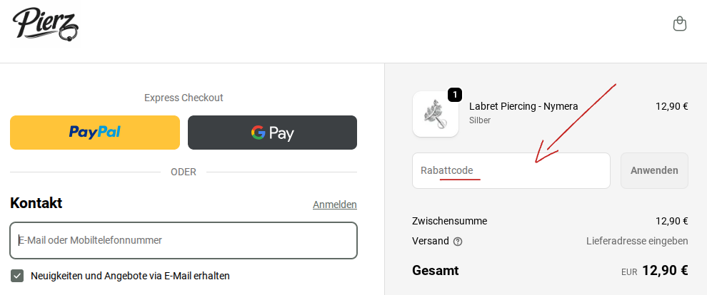 Pierz Rabattcode einlösen