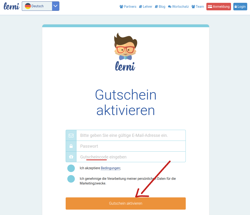 Lerni Gutschein aktivieren