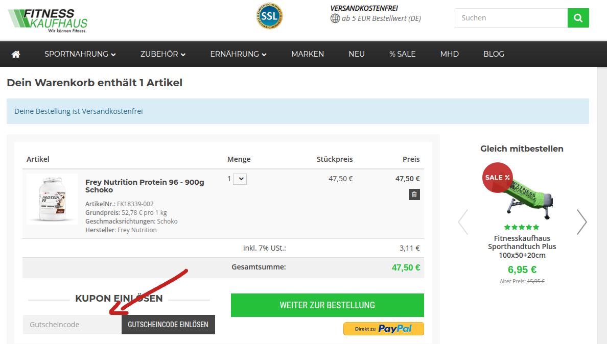Fitness Kaufhaus Gutschein einlösen