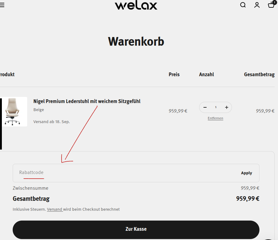 welax rabattcode einlösen