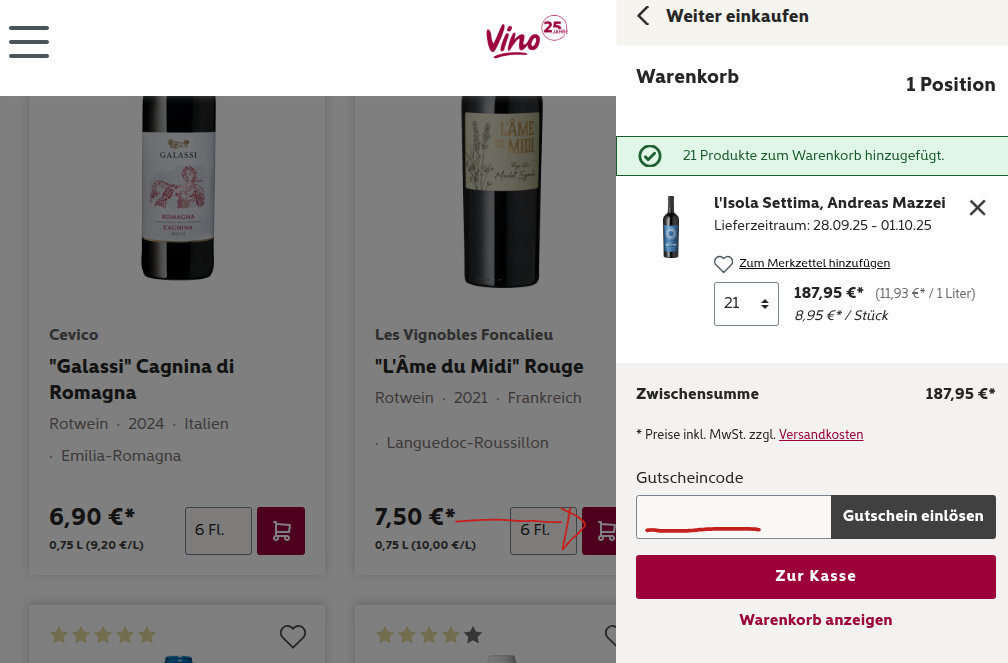 Rabattcode bei Vino 24 einlösen