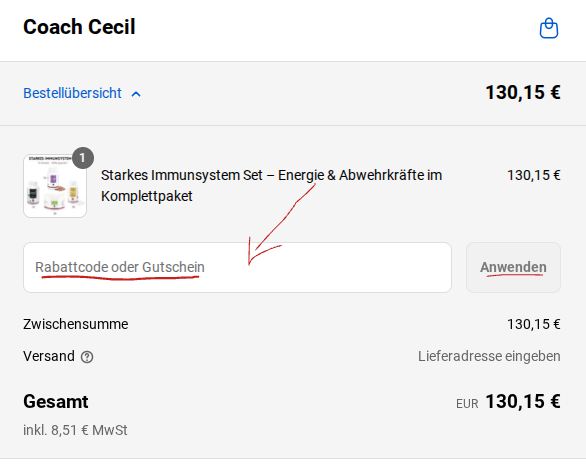 Rabattcode bei Coach Cecil einlösen.