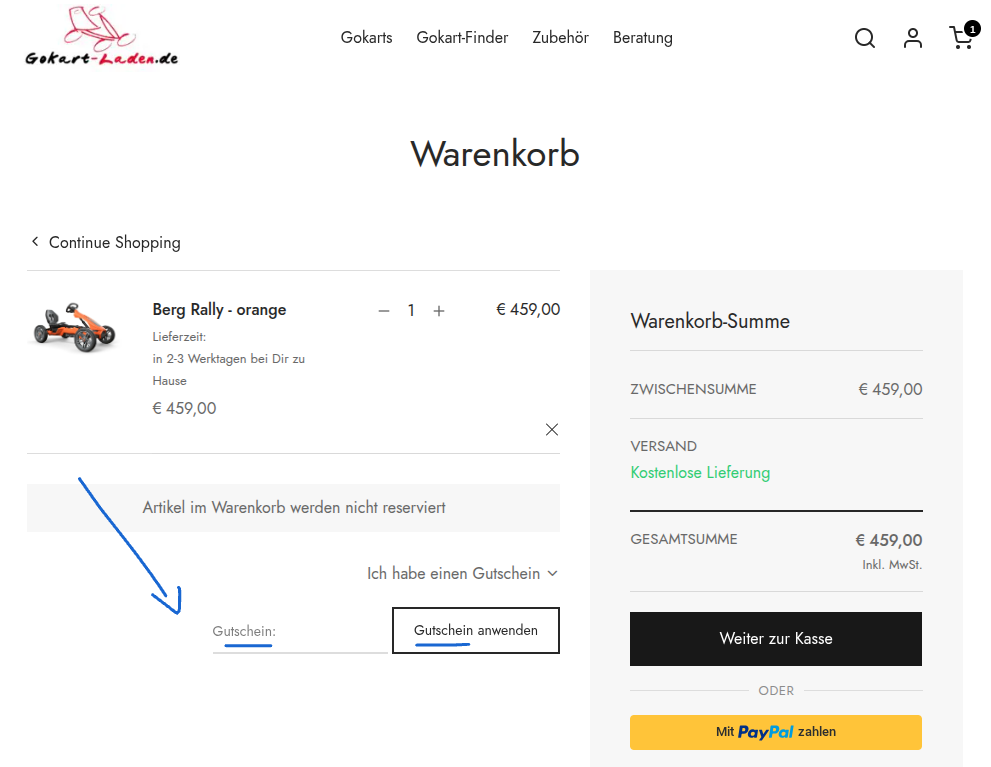 Gokart-Laden.de Rabattcode einlösen