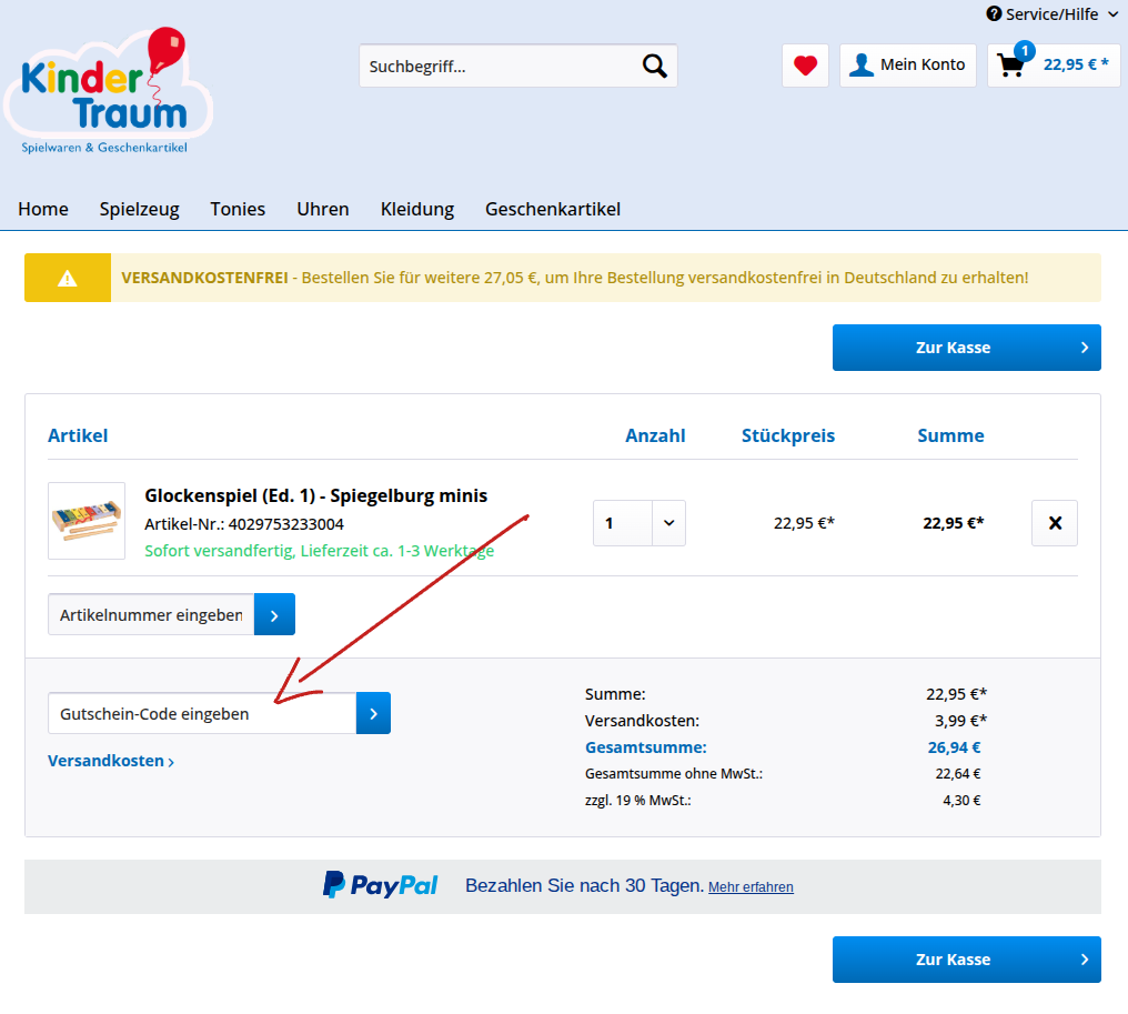 Kindertraum Gutschein einlösen