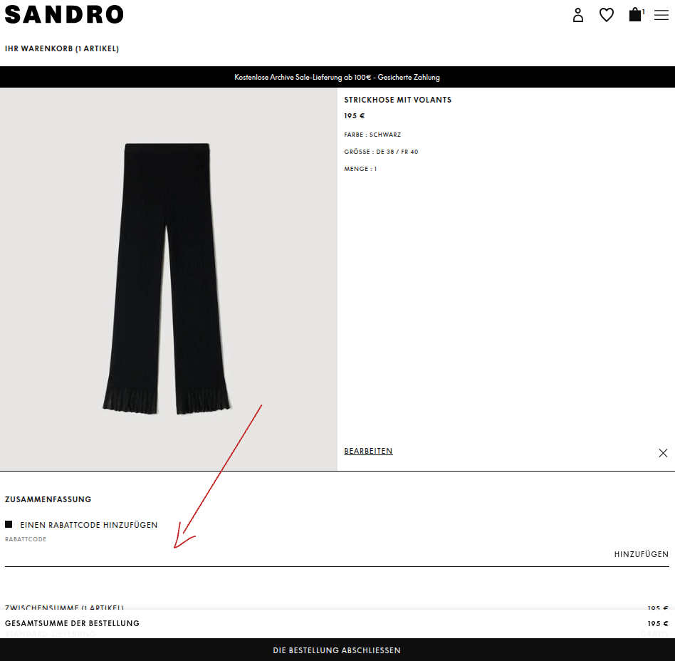Sandro Rabattcode einlösen